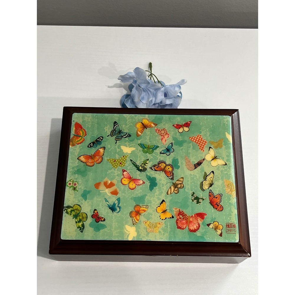 Papyrus Chris Chun Butterfly Wooden Keepsake Jewelry Box Velvet‎ Lined 426338